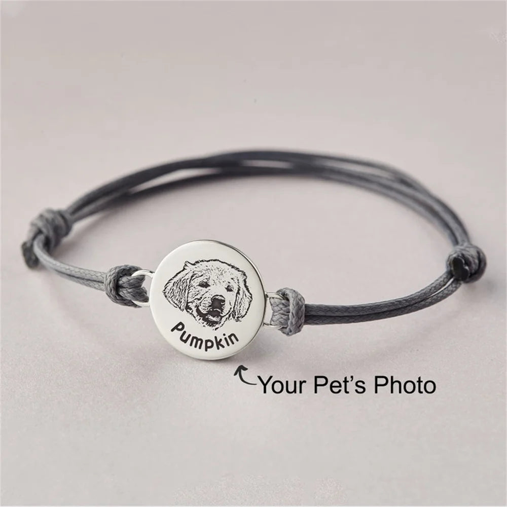 Adjustable Leather Bracelets Custom Pet Portrait Round Pendant