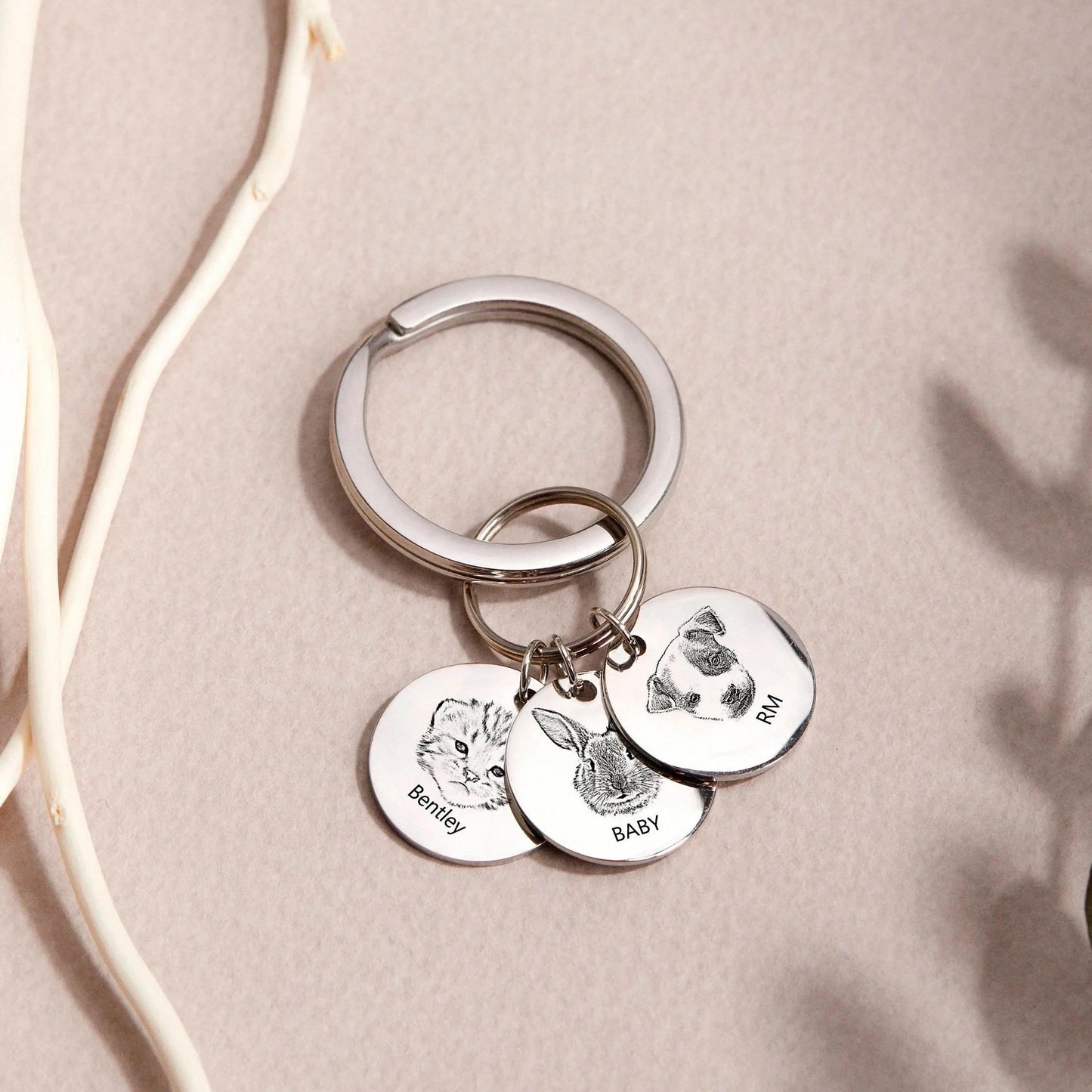 Custom Dog Keychain Personalized Portrait from Photo Engraved Pet Memorial