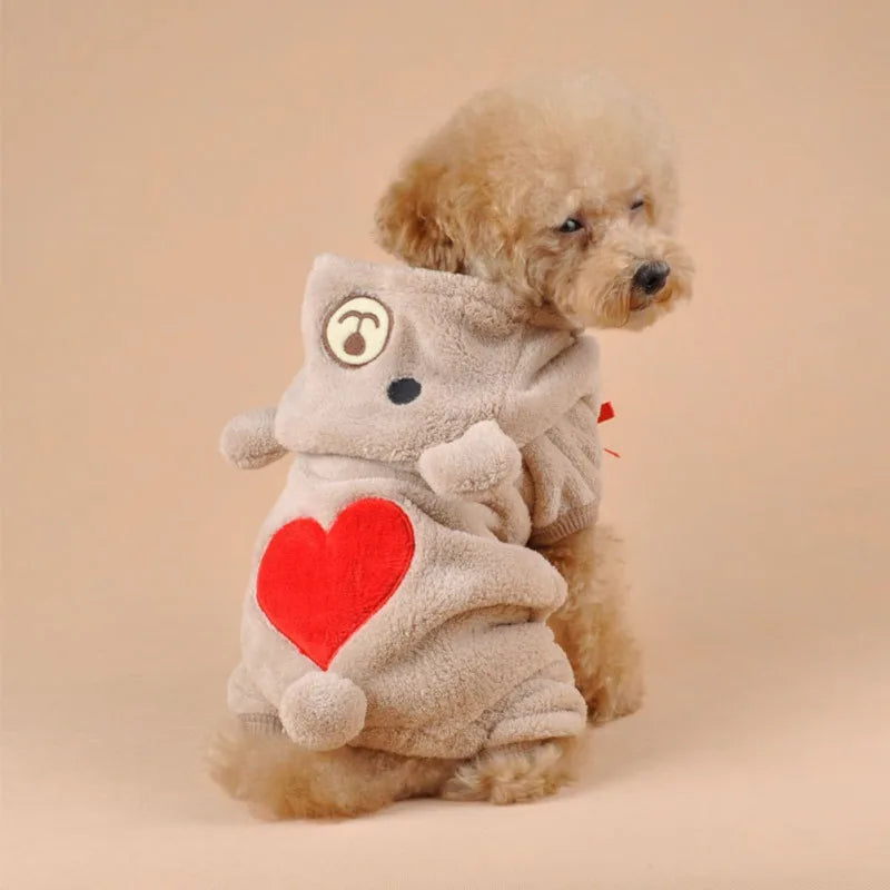 Winter Warm Dog Jumpsuits Plush Love Bear Christams Costume