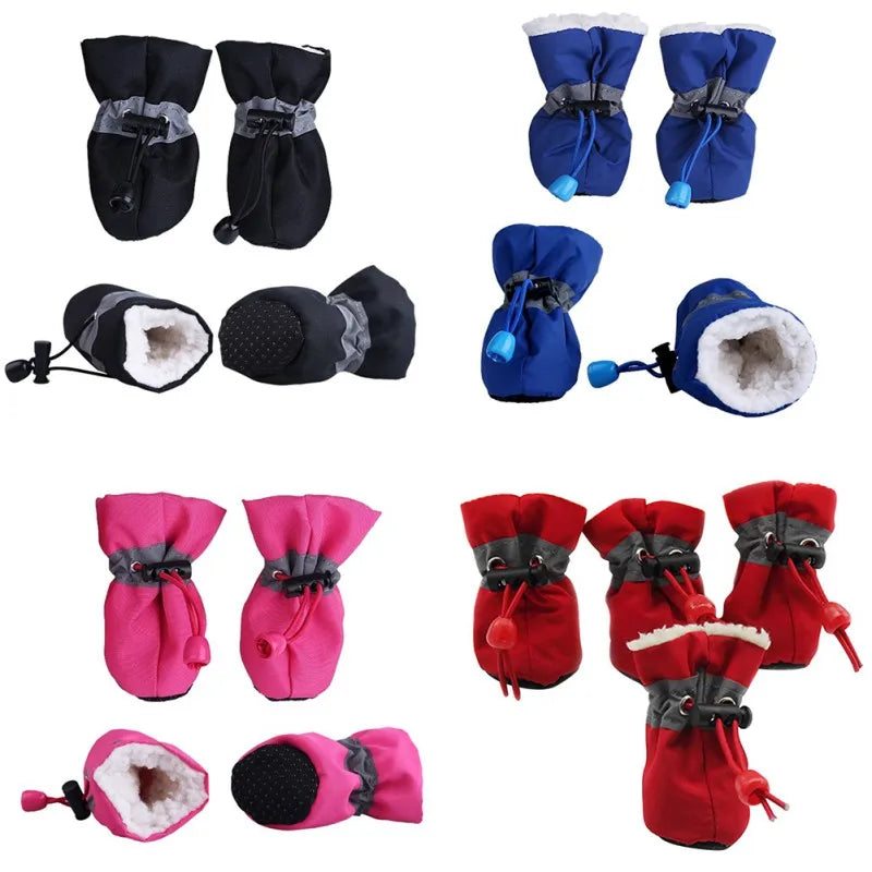 4pcs Waterproof Winter Dog Shoes Anti-slip Rain Snow Boots Footwear