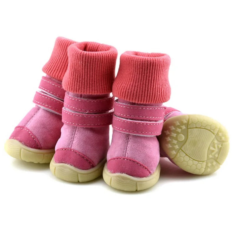 4pcs/Set Thick Fur Pet Dog Shoes Bottom Slip-resistant Waterproof