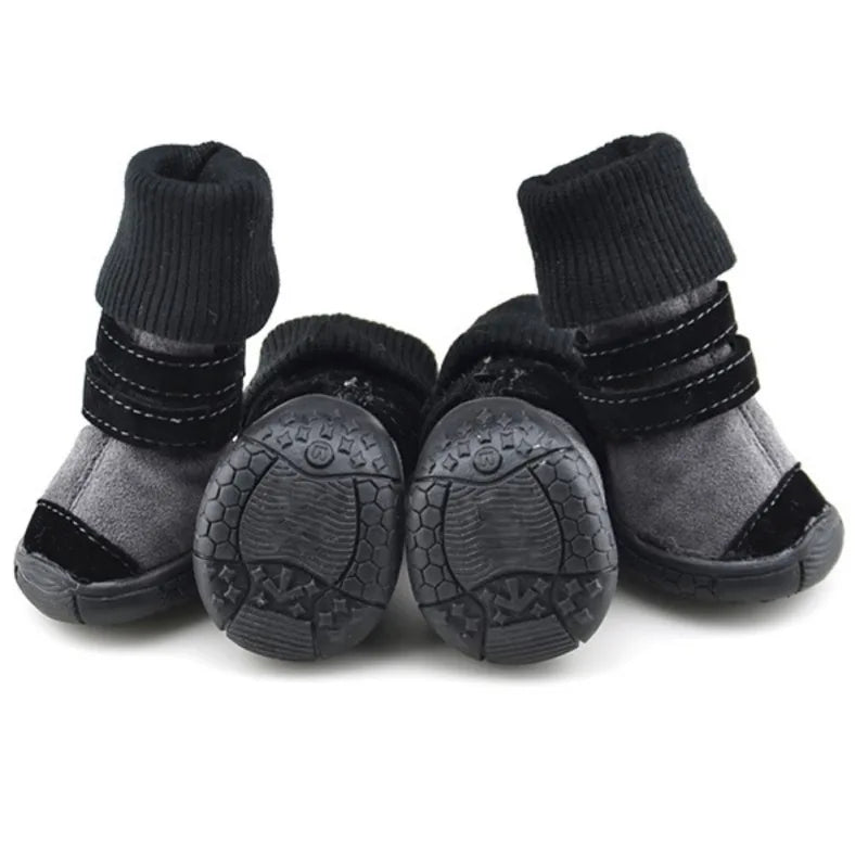 4pcs/Set Thick Fur Pet Dog Shoes Bottom Slip-resistant Waterproof