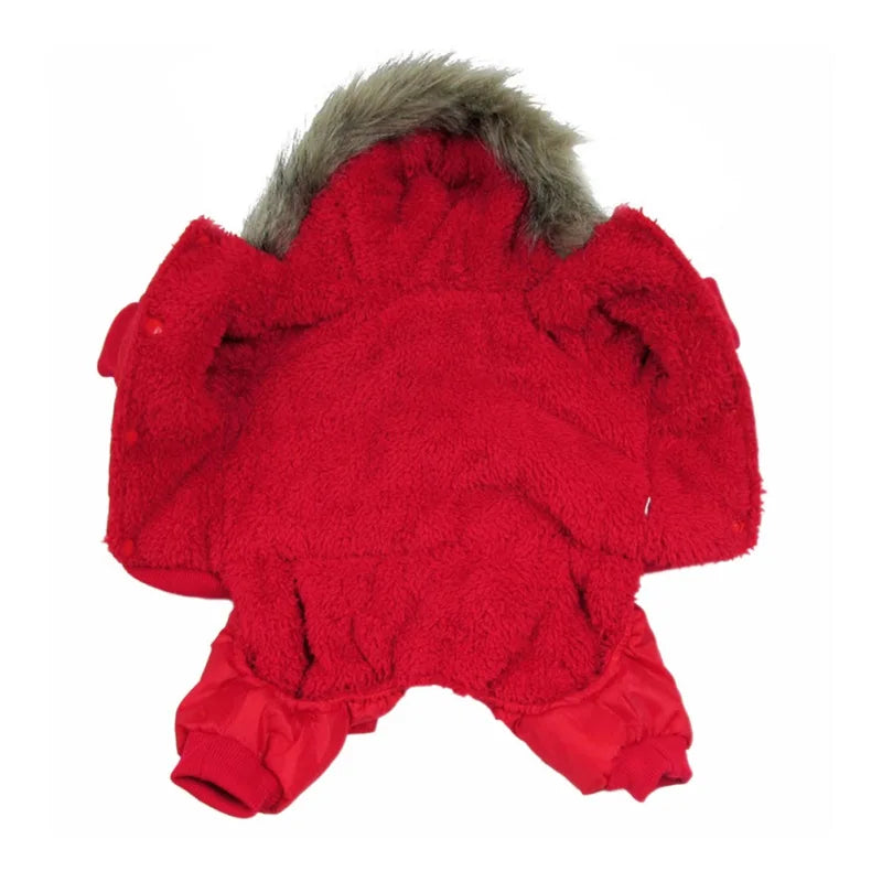 Winter Warm Dog Fleece Coat Pet Hooded Jumpsuit