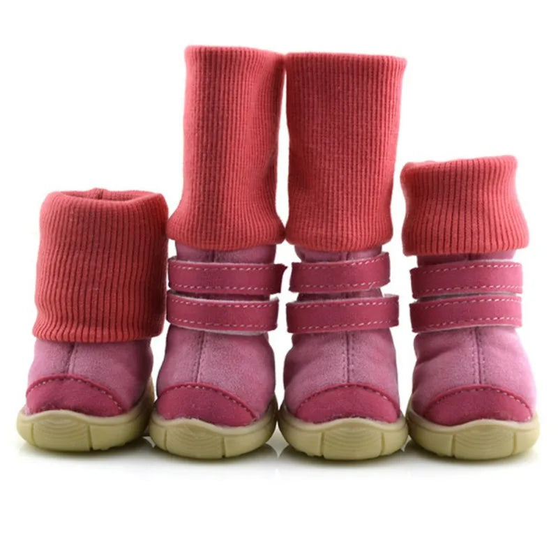 4pcs/Set Thick Fur Pet Dog Shoes Bottom Slip-resistant Waterproof