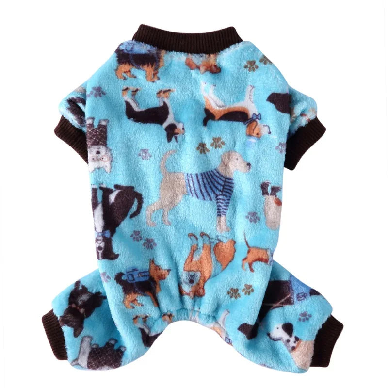 Dog Pajamas Winter Clothes Dot Print Warm Jumpsuits Coat