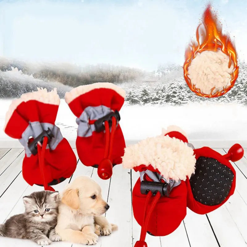 Winter Warm Pet Dog Shoes 4pcs/set Waterproof Antiskid Shoes