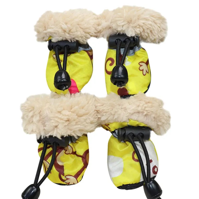 4pcs Winter Thick Warm Pet Dog Shoes Anti-slip Waterproof