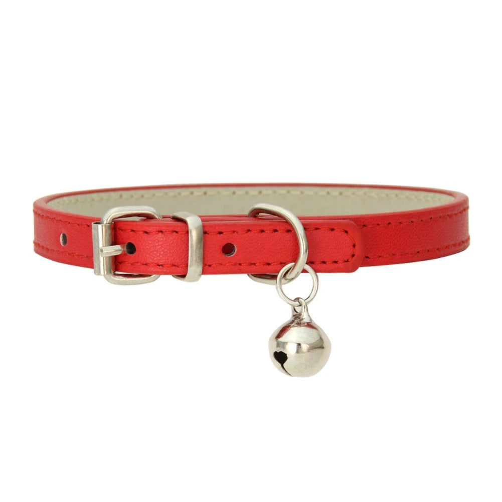 Personalized Cat Collar With Bell Adjustable Leather Necklace