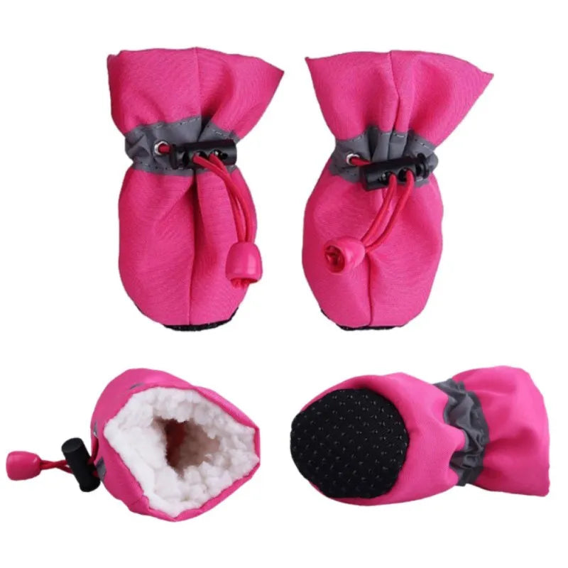 4pcs Waterproof Winter Dog Shoes Anti-slip Rain Snow Boots Footwear