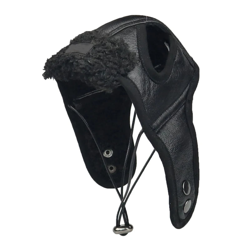 Dog Puppy Winter Hat Cashmere Pilot Hat PU leather