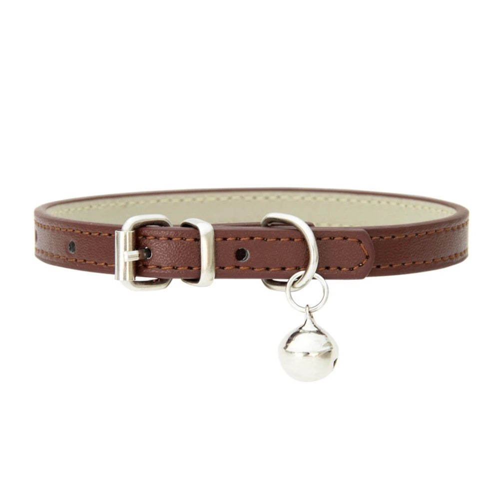 Personalized Cat Collar With Bell Adjustable Leather Necklace