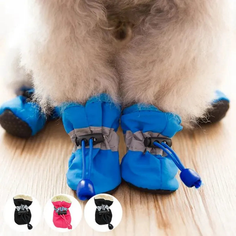 Winter Warm Pet Dog Shoes 4pcs/set Waterproof Antiskid Shoes