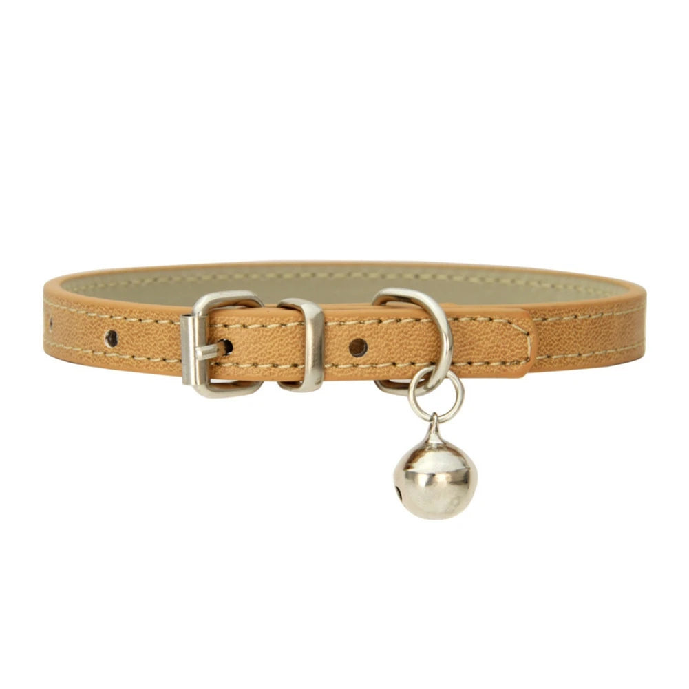 Personalized Cat Collar With Bell Adjustable Leather Necklace