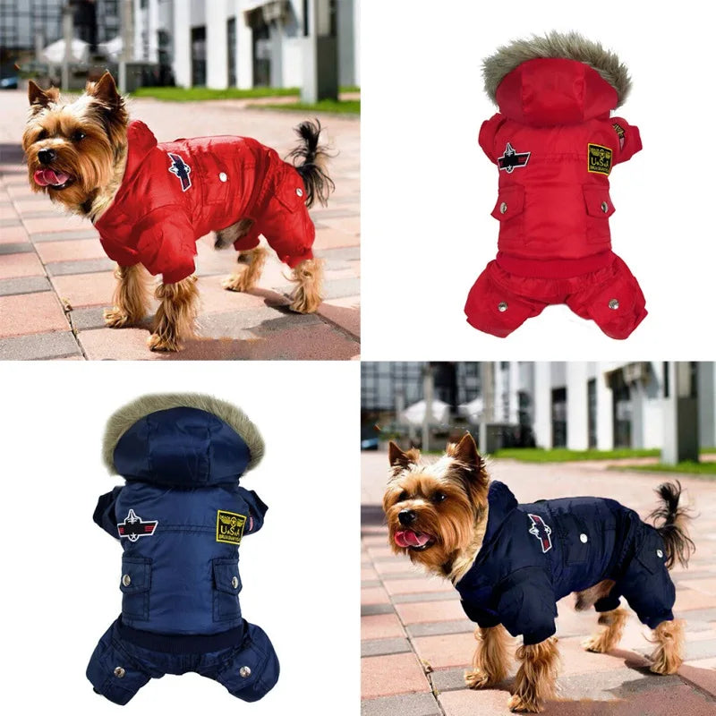 Winter Warm Dog Fleece Coat Pet Hooded Jumpsuit