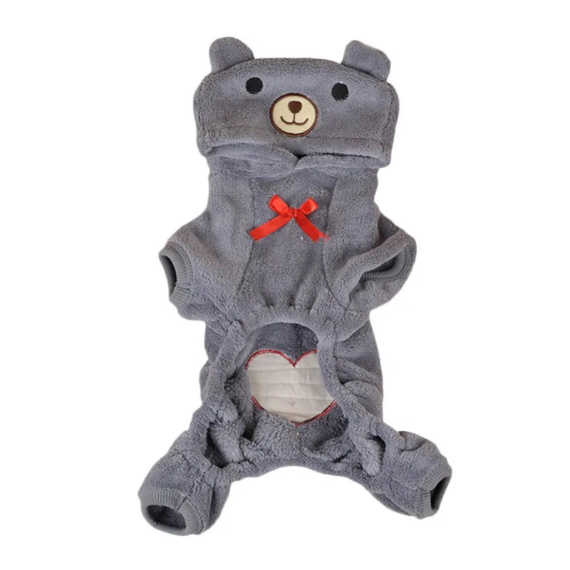 Winter Warm Dog Jumpsuits Plush Love Bear Christams Costume