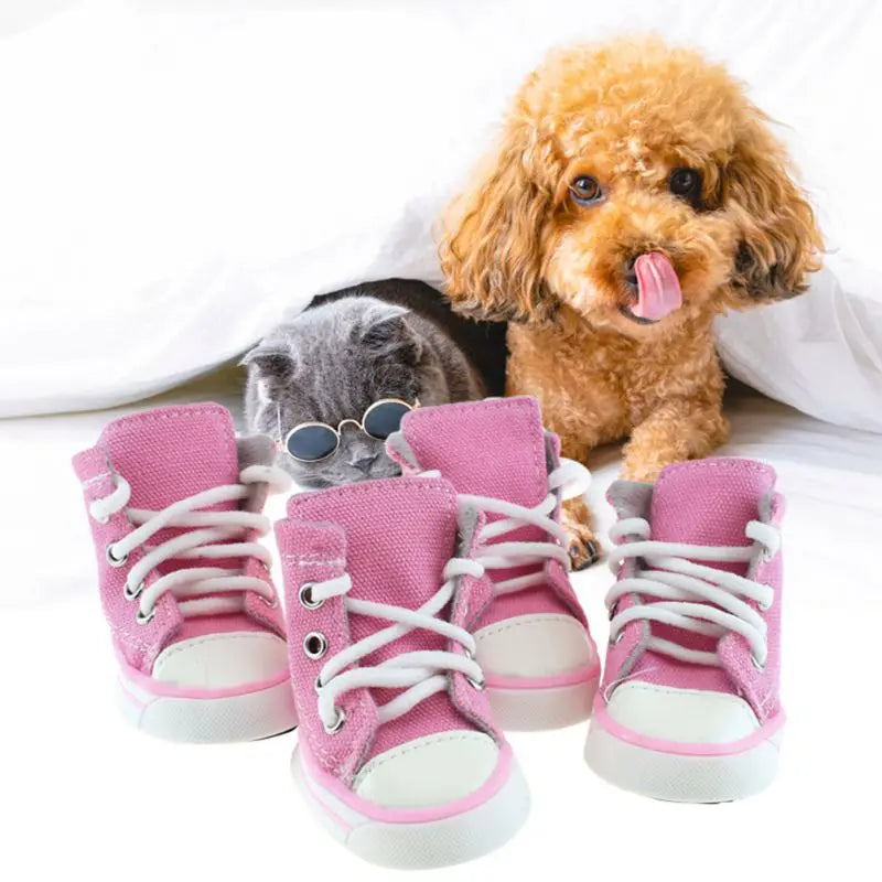 4pcs/set Waterproof Winter Canvas Pet Dog Shoes Anti-slip
