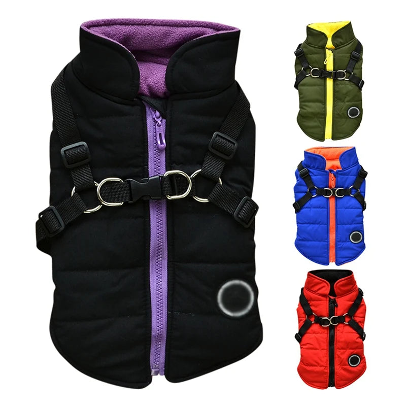 2 In 1 Dog Clothes With Harness Winter Warm Dog Jacket