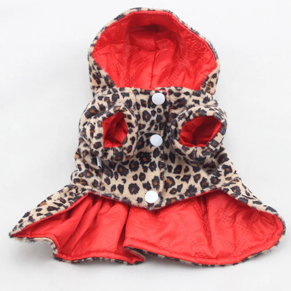 Warm Dog Coats Leopard Pattern Tutu Coat Dress