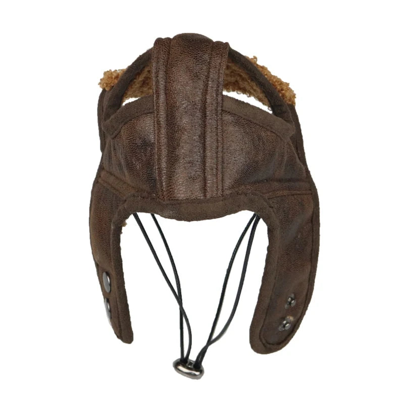 Dog Puppy Winter Hat Cashmere Pilot Hat PU leather