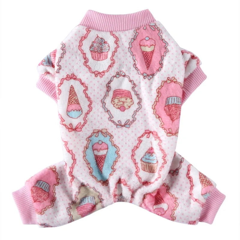 Dog Pajamas Winter Clothes Dot Print Warm Jumpsuits Coat