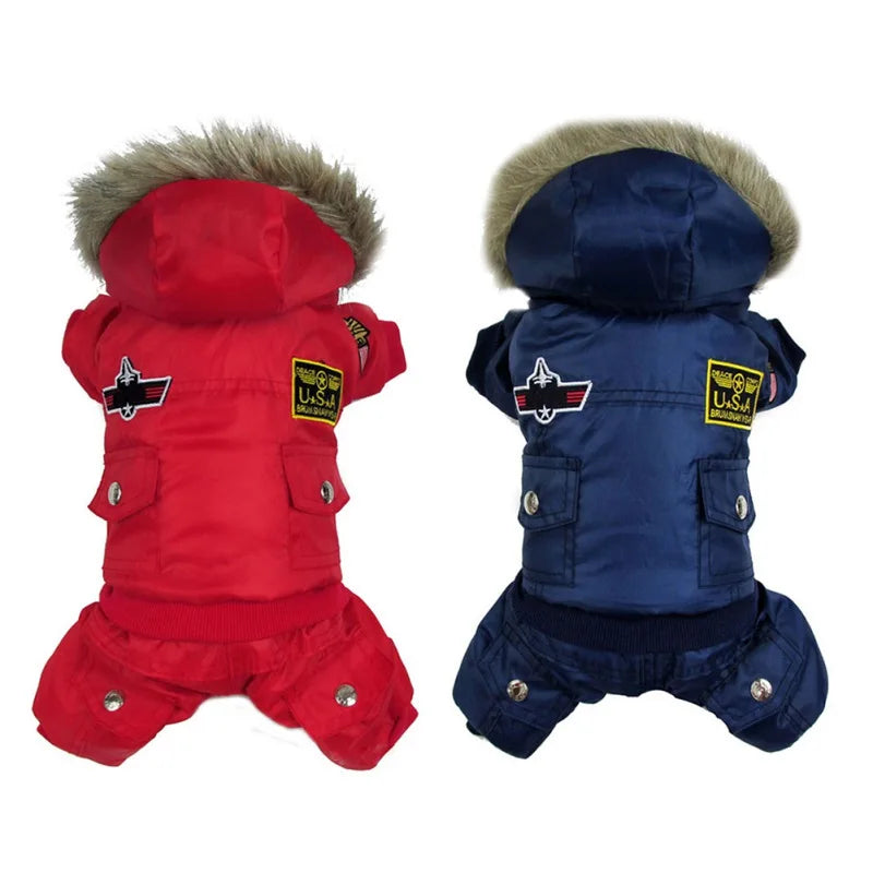 Winter Warm Dog Fleece Coat Pet Hooded Jumpsuit