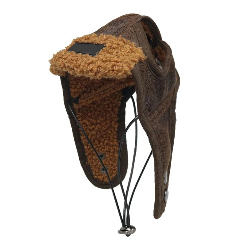 Dog Puppy Winter Hat Cashmere Pilot Hat PU leather