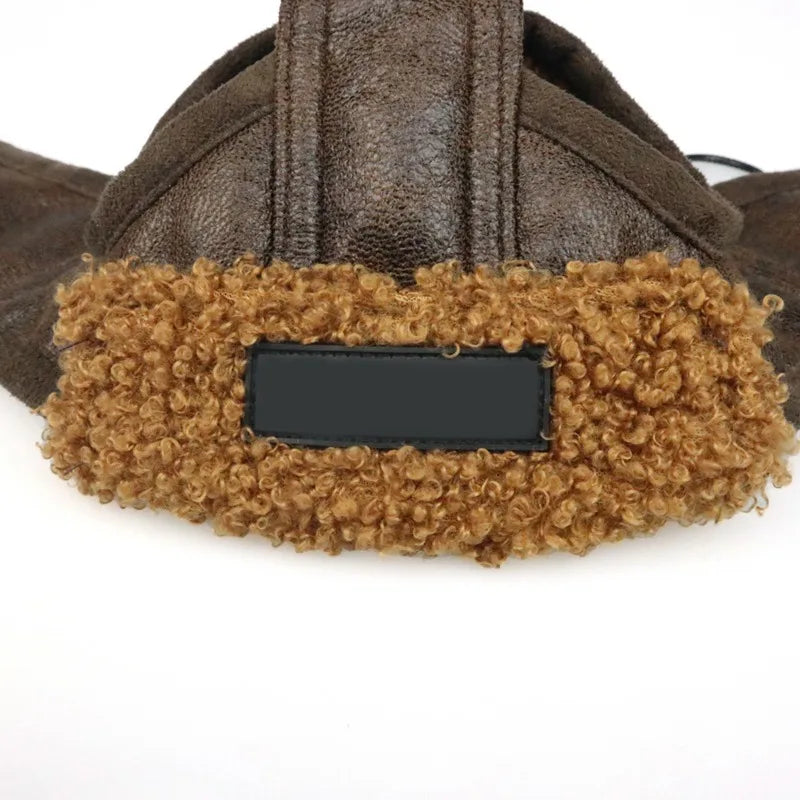 Dog Puppy Winter Hat Cashmere Pilot Hat PU leather