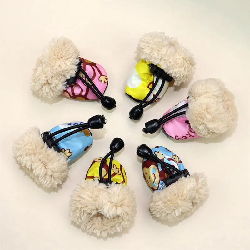 4pcs Winter Thick Warm Pet Dog Shoes Anti-slip Waterproof