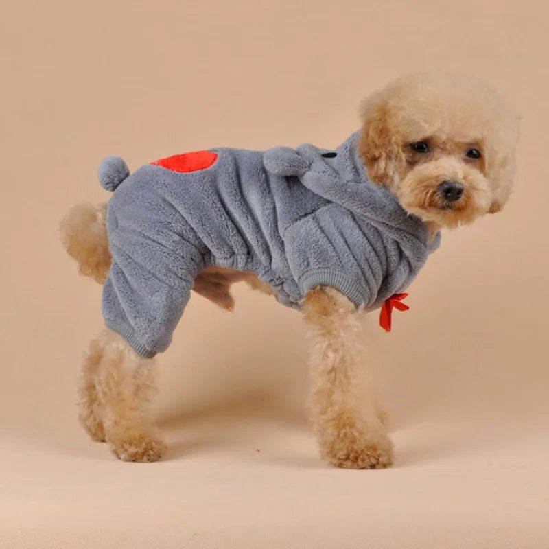Winter Warm Dog Jumpsuits Plush Love Bear Christams Costume