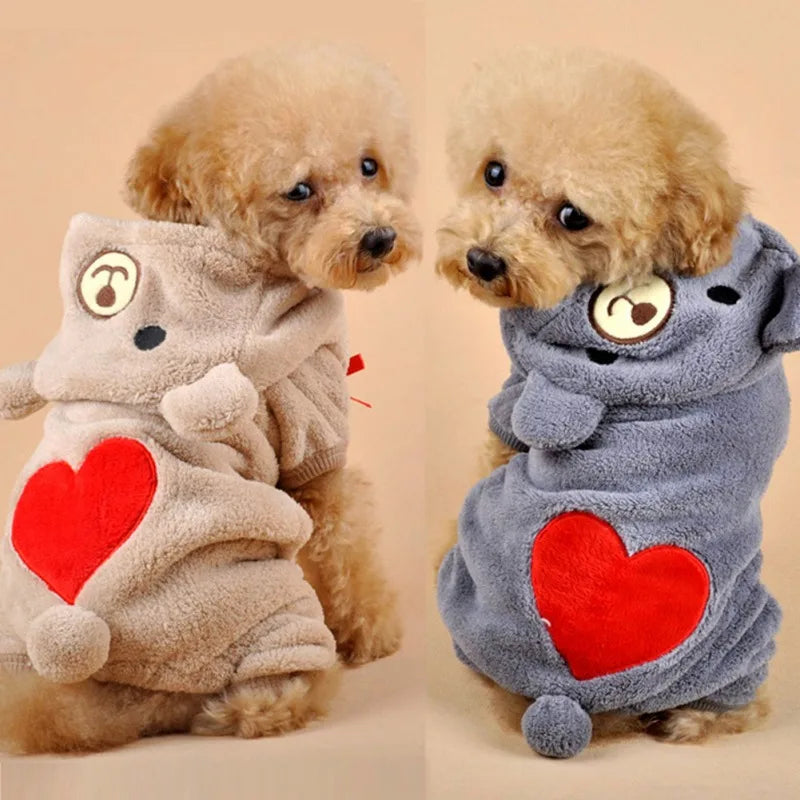 Winter Warm Dog Jumpsuits Plush Love Bear Christams Costume