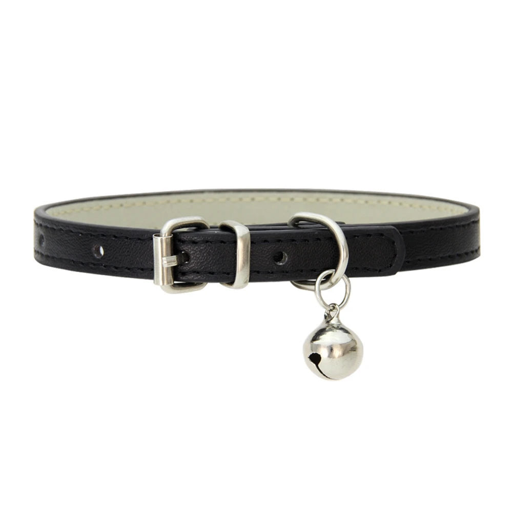 Personalized Cat Collar With Bell Adjustable Leather Necklace