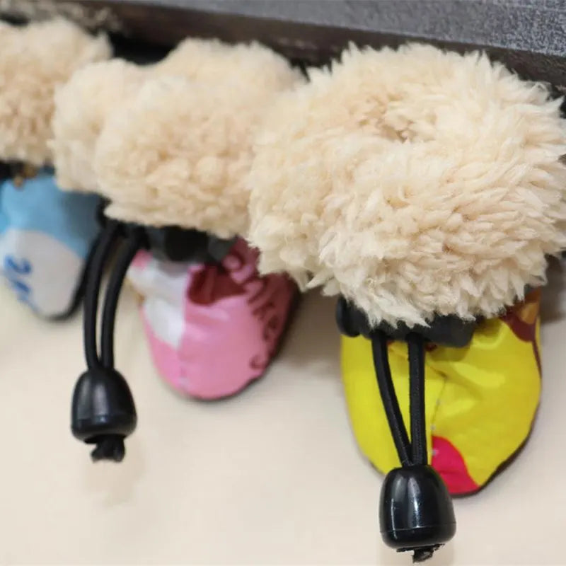 4pcs Winter Thick Warm Pet Dog Shoes Anti-slip Waterproof