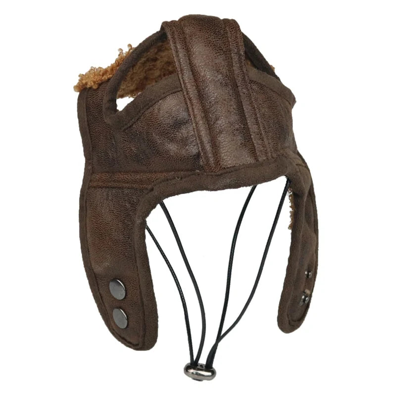 Dog Puppy Winter Hat Cashmere Pilot Hat PU leather