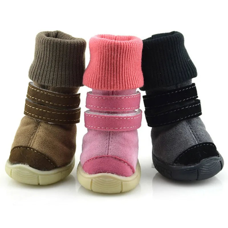 4pcs/Set Thick Fur Pet Dog Shoes Bottom Slip-resistant Waterproof