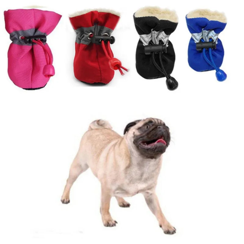 4pcs Waterproof Winter Dog Shoes Anti-slip Rain Snow Boots Footwear