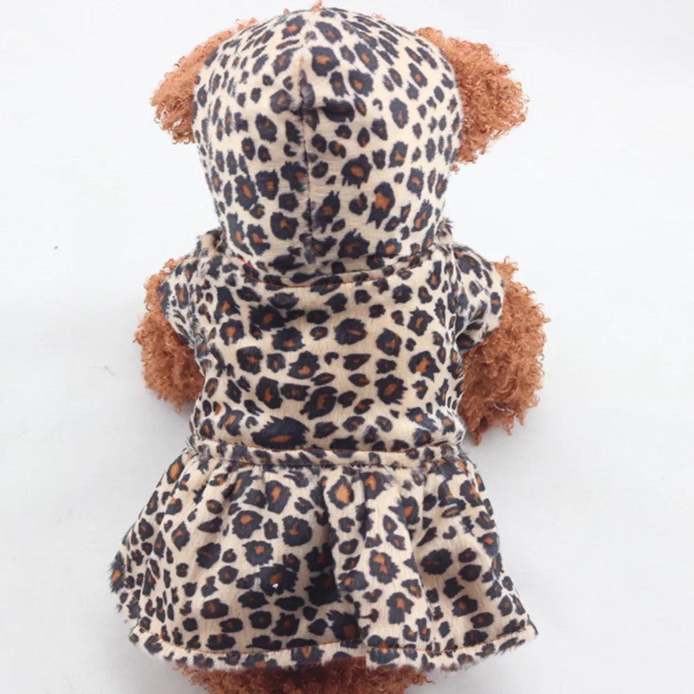 Warm Dog Coats Leopard Pattern Tutu Coat Dress