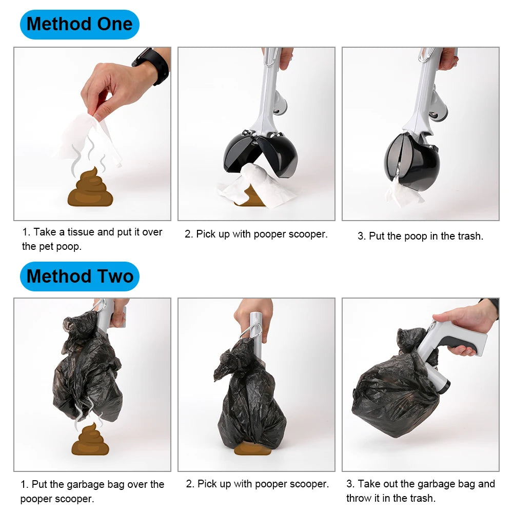 Poop Pick Up Holder 2 In 1 Pet Accessories with 1 Roll Garbage Bags