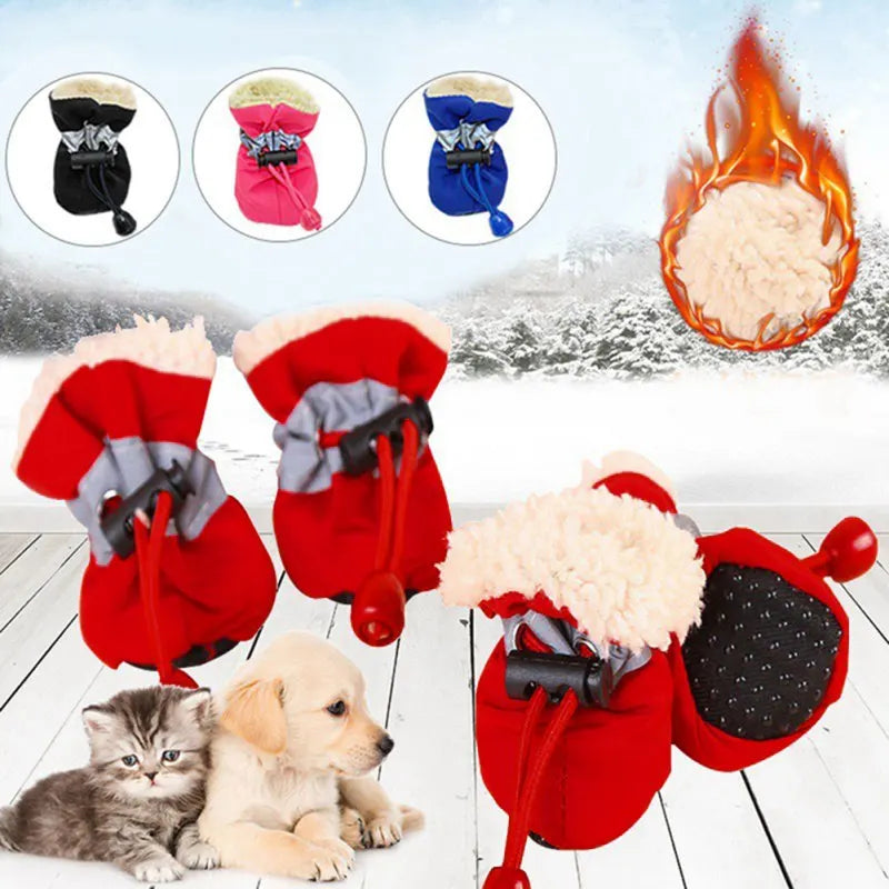 Winter Warm Pet Dog Shoes 4pcs/set Waterproof Antiskid Shoes