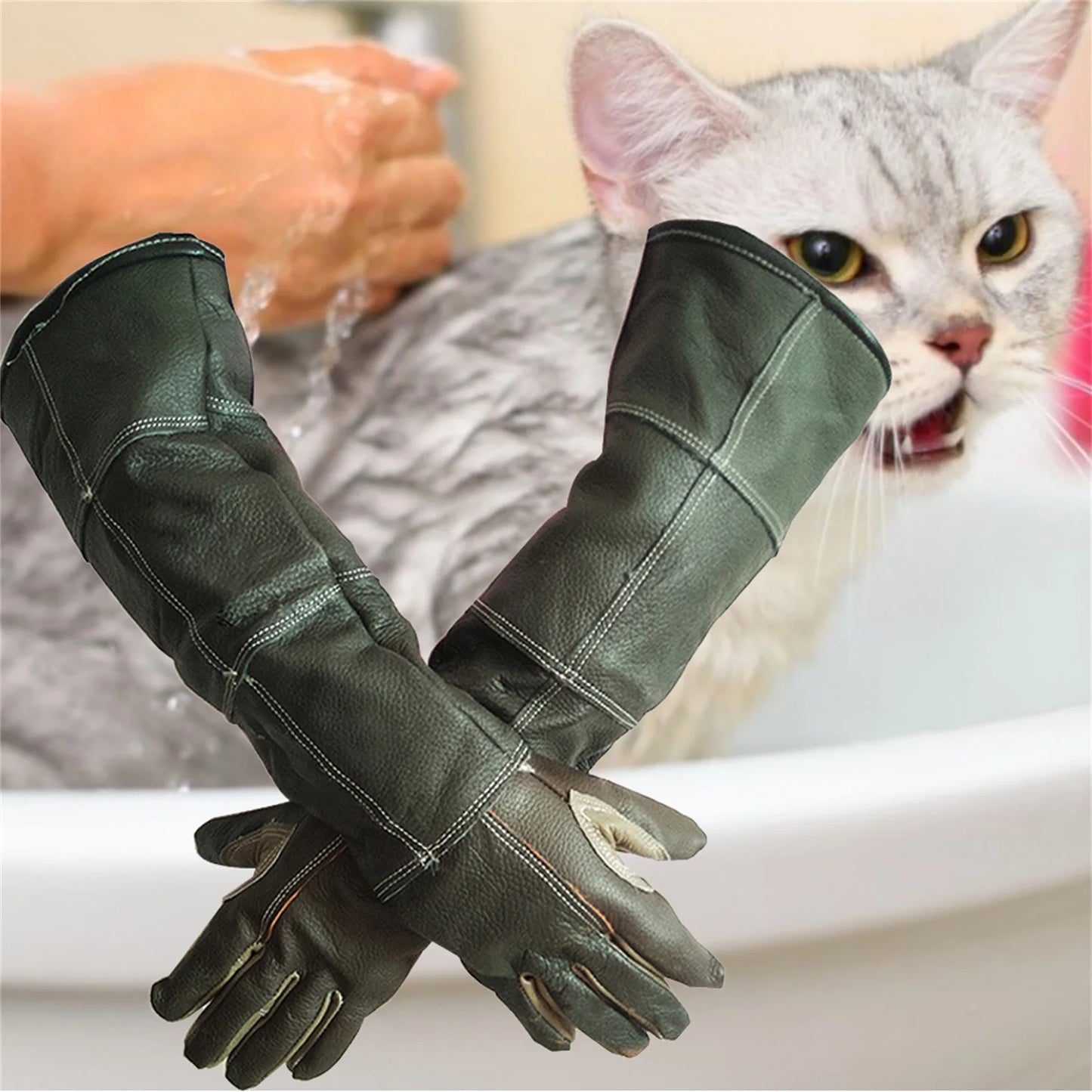 Pet Gloves Cowhide Leather Anti Bite Protective