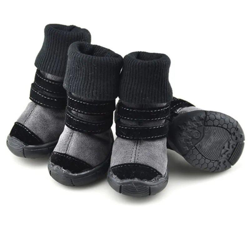 4pcs/Set Thick Fur Pet Dog Shoes Bottom Slip-resistant Waterproof