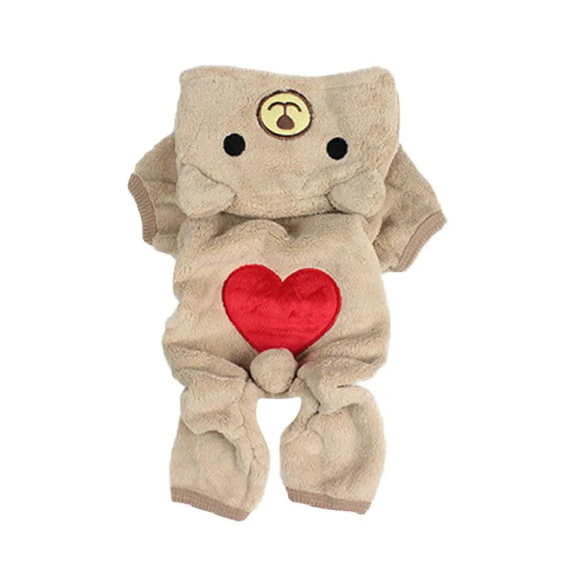 Winter Warm Dog Jumpsuits Plush Love Bear Christams Costume