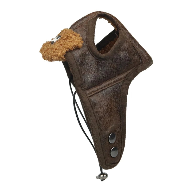 Dog Puppy Winter Hat Cashmere Pilot Hat PU leather