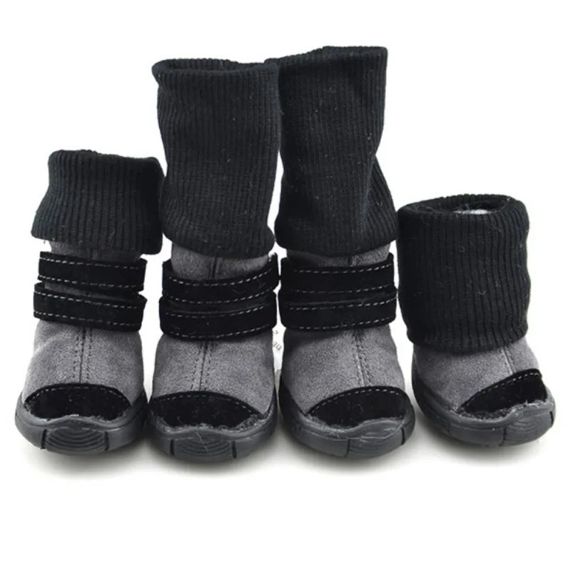 4pcs/Set Thick Fur Pet Dog Shoes Bottom Slip-resistant Waterproof