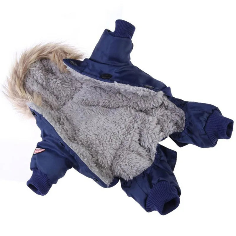 Winter Warm Dog Fleece Coat Pet Hooded Jumpsuit