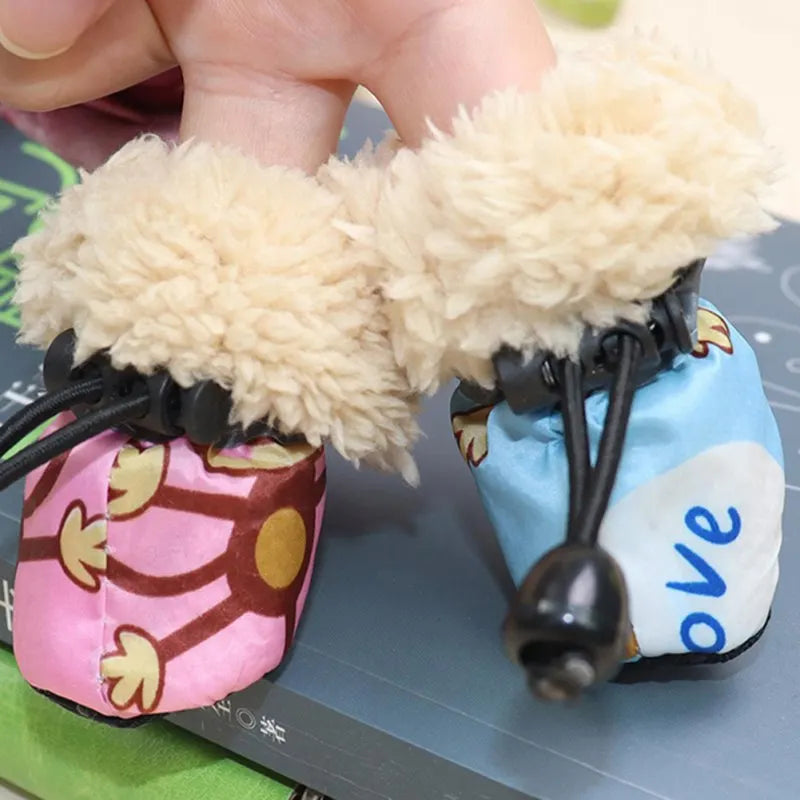 4pcs Winter Thick Warm Pet Dog Shoes Anti-slip Waterproof