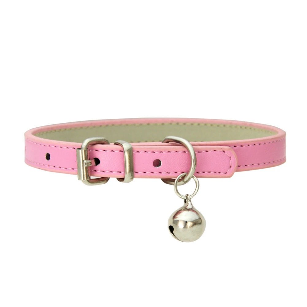 Personalized Cat Collar With Bell Adjustable Leather Necklace