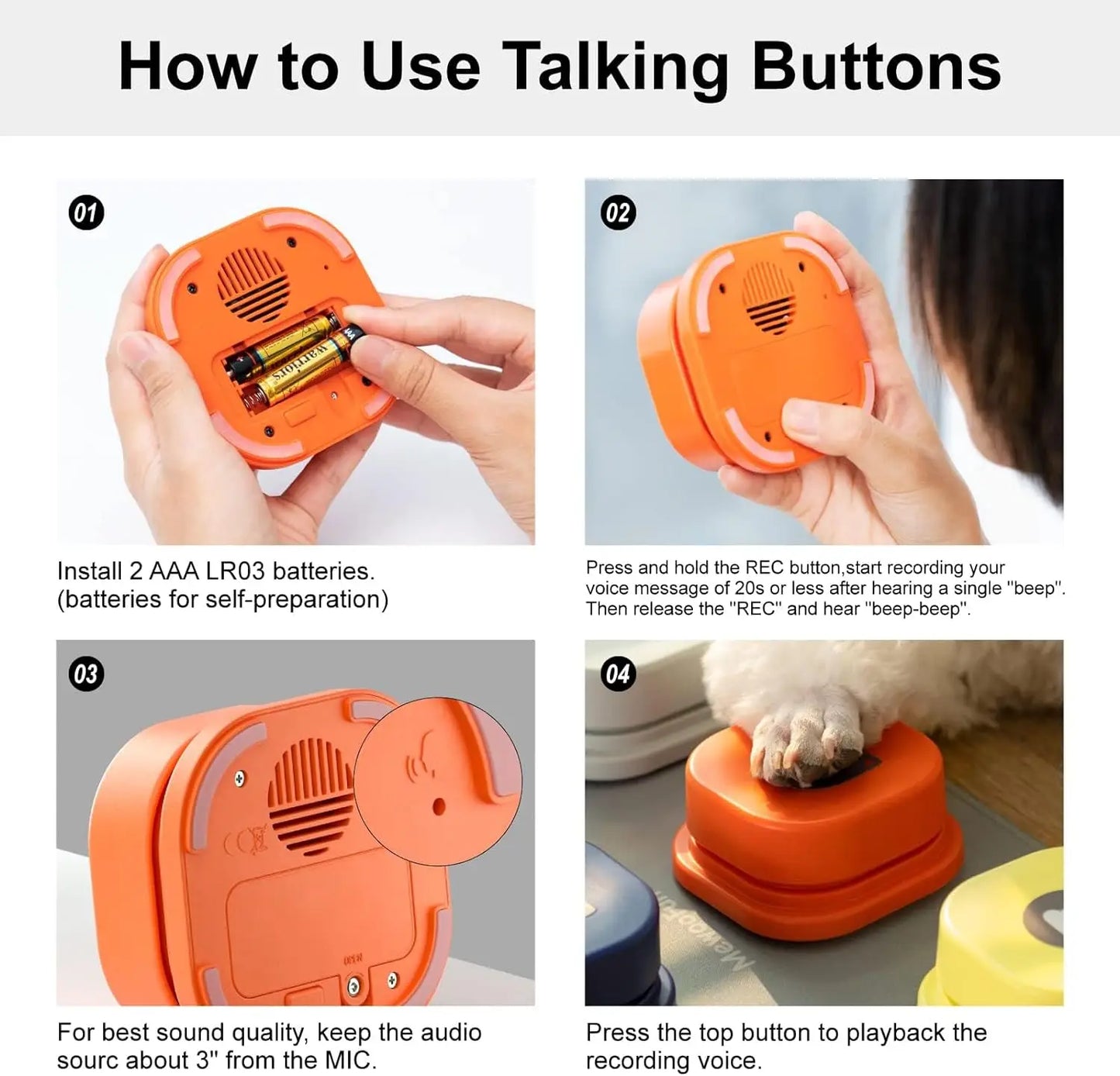Mewoofun Dog Buttons Rubber Mat Recordable Dog Talking