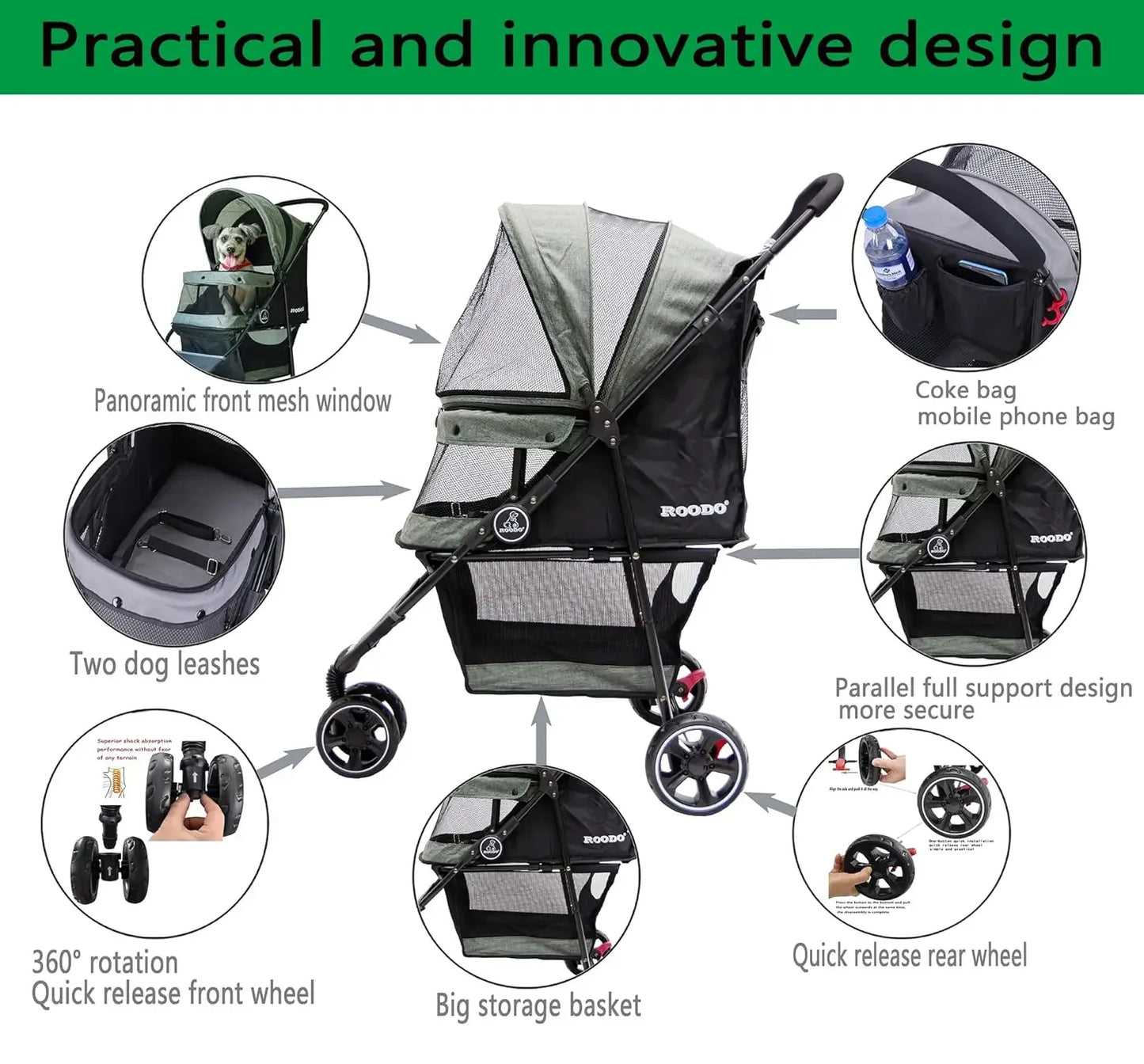 3Wheel small Pet Stroller Lightweight Foldable Compact