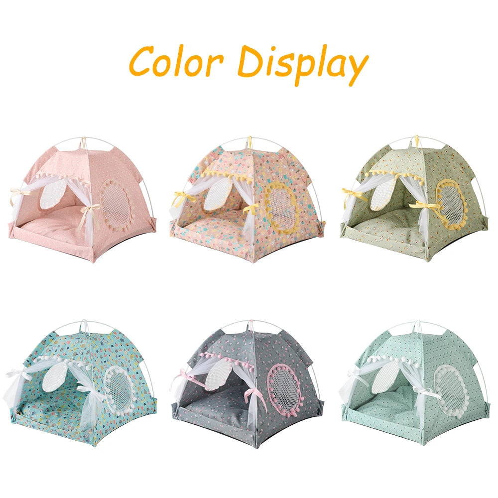 ZK20 Pet Dog Tent House Floral Print Enclosed Tent Bed
