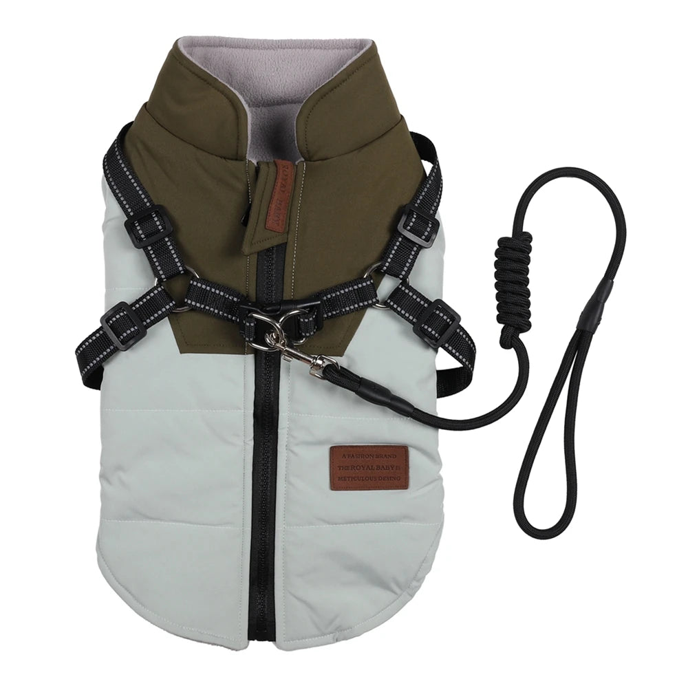Winter Pet Dog Jacket With Harness Clothes Waterproof